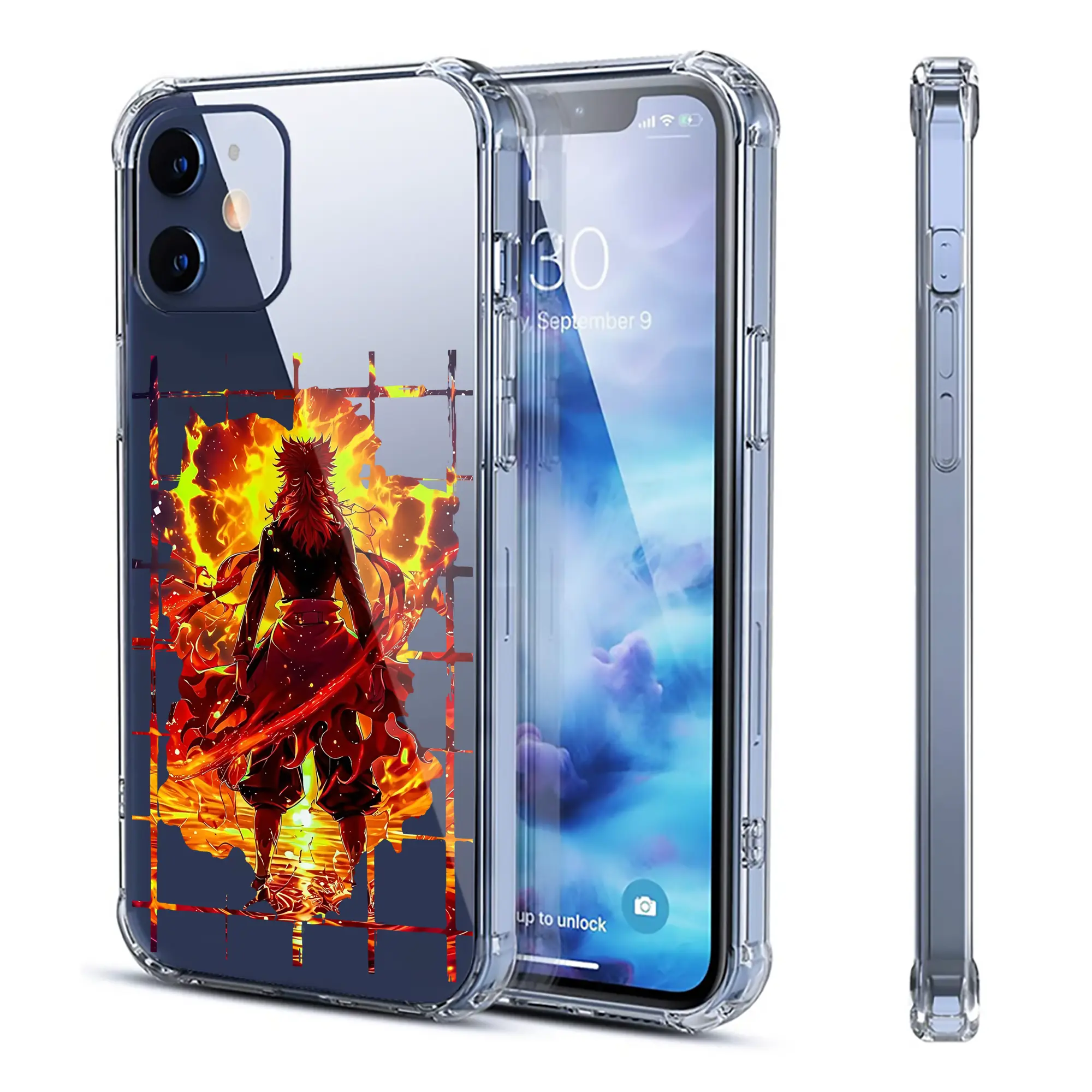 鬼滅の刃 グッズ,煉獄 杏寿郎 - IPhone 12シリーズ対応 ・ 透明スマホケース ・ クリアソフトケース ・ TPU素材 ・ 耐衝撃 ・ 高密着 ・ 防汚 防指紋 ・ 簡単着脱